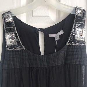 Piperlime LBD Lightweight Black Loose Flowy Shift Dress w/ Silver Sequins - NWT